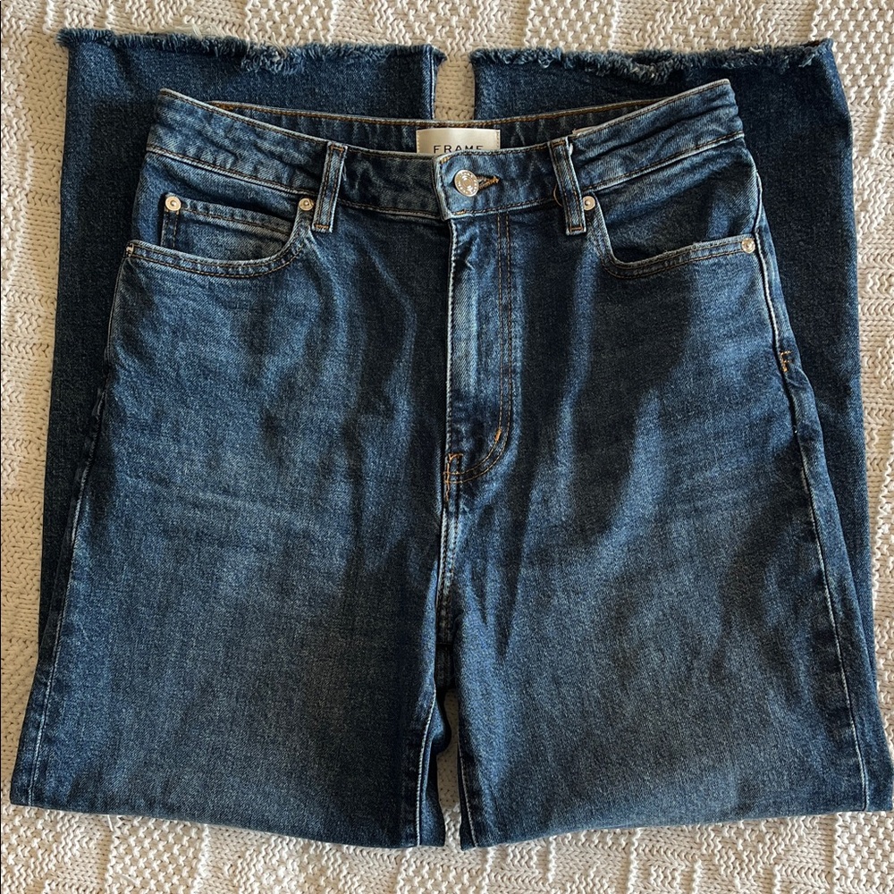 FRAME The Wide high-rise ankle wide-leg raw hem jeans in Rival Sz 28 - Picture 3 of 13